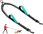Double Dog Leash - No Tangle Splitter for Two Dogs, Coupler with Adjustable Long Lead Rope, Dual Control Handles, Retractable No Pull Bungee, Walk Train Small Medium Large 2 Pets (Blue)