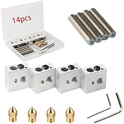 Anet A8 Ventilador Extrusor RUNCCI-YUN 30 mm de largo + 4x boquillas de extrusión de latón,0,4 mm + 4x bloque de calentador de aluminio 4x boquilla de teflón garganta, hotend para MK8 Makerbot Anet A8 Impresora 3D