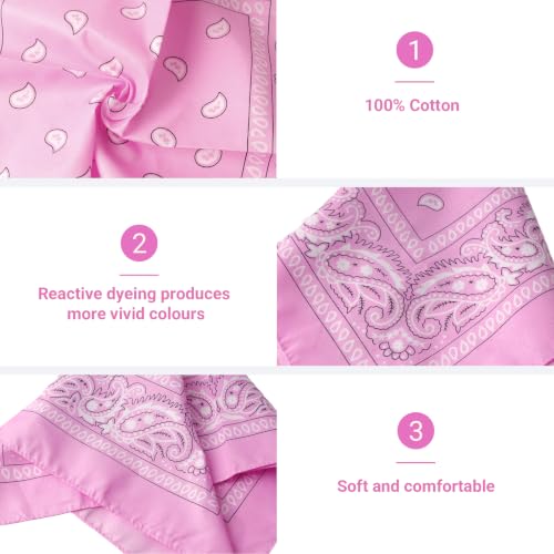 Luckwaii Lot Bandana Rose 22 Bandanas pour Hommes et Femmes, 55 x 55 cm – vue 3