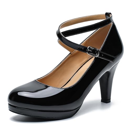 Womens Platform High Heels Sexy Cross Ankle Strap Pumps Wedding Work Party Dress Shoes Black PU 11