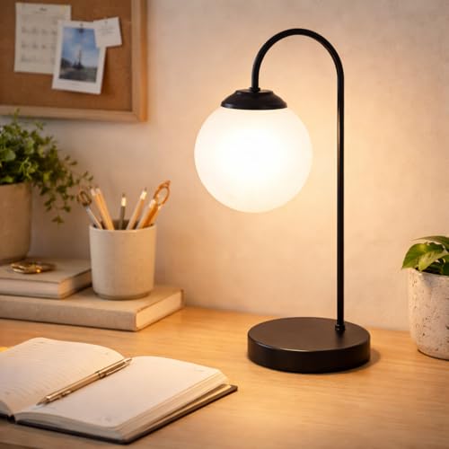 Image of tu casa Black Metal Base with Stand Bedside Study Table Lamp with White Glass Moon Light Stand for Home Decoration Bedroom Living Room Lounge Office Festival Gifting H - 88 inch / No Blub