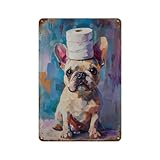 POLIUAWS French Bulldog with Toilet Paper Hat Vintage-Wandplakette Aus Metall, Wanddekoration Für Männerhöhlen Und Garagen11.8 x7.9