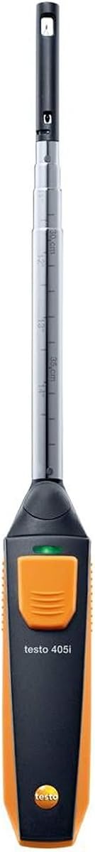 Anemómetro portátil testo 405i para velocidad del aire, flujo de aire en conducto y temperatura - Medidor CFM con eje telescópico extensible hasta 15" - Medidor de viento con Bluetooth y operación de aplicación