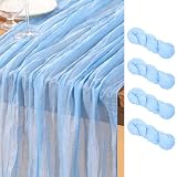 DeZerlor Baby Blue Cheesecloth Table Runner 4 Pack Summer Table Runners Boho Gauze 120 Inches Cheese Cloth Table Decor for Wedding Bridal Baby Shower Parties