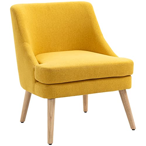 HOMCOM Sessel Wohnzimmer Loungesessel Relaxsessel mit Holzbeine Lesesessel mit Leinenoptik, Polstersessel für Schlafzimmer Gelb
