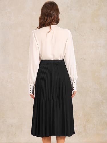 Allegra K Pleated Midi Skirt for Women's Elastic Waist Flowy A-Line Skirts3