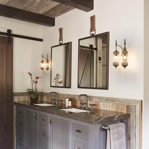 Image of Rustic Glass Wall Sconce Vintage Antique Gothic Wall Light Fixture Retro Farmhouse Mid Centry Lantern Wall Sconce for Bedroom, Living Room, Mirror, Brush Gold