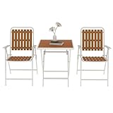 Aug-guan 3 Piece Outdoor Bistro Set with Yellow Wood-Look Tabletop, Patio Table and Chairs Set of 2, Folding Small Balcony Furniture for Garden, Deck, Porch, Outdoor Bistro Patio Set