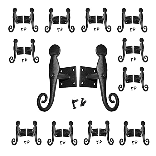 Renovators Supply Manufacturing Shutter Dogs 5.5 In. Black Rat Tail Shaped Wrought Iron Shutter Dogs With Mounting Hardware Pack Of 12
