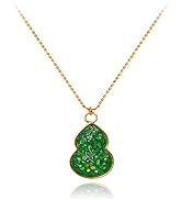 AMINKINA 14K Gold Genuine Grade A Hetian Jade Necklace for Women, Gourd Pendant, Lunar New Year L...