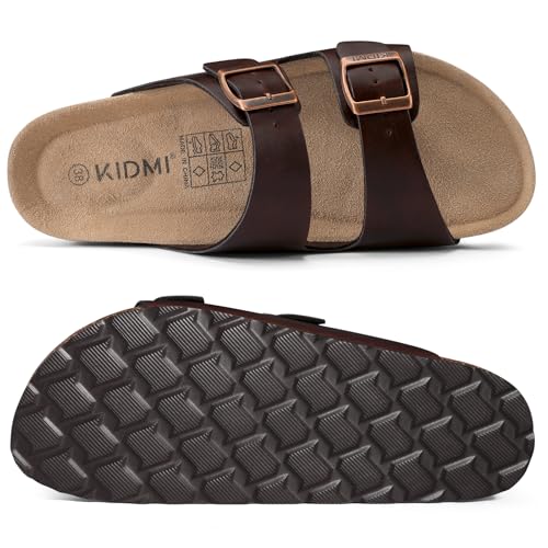 Image of KIDMI Unisex Summer Sandals Arch Support Cork Footbed Slide Sandals with Double Adjustable Buckle for Women Men