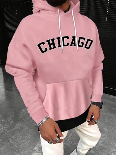SHENHE Men's Oversized Graphic Letter Print Chicago Hoodie Casual Sweatshirt Pullover3