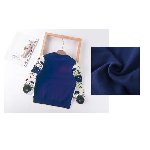 Children's Christmas Sweater Boy's Sweater Children's Knit Crew Neck Sweatshirt 3-11 Y (US, Age, 4 Years, Navy Blue Classic Reindeer)2