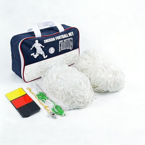 EMEKIAN Soccer Goal Net,2 Pcs Backyard Large Professional Match Training Sports Netting, Full Size Heavy Duty Weather Resistance Replacement Polyester Hexagonal Outdoor Soccer Nets Set 24 Ft x 8 Ft