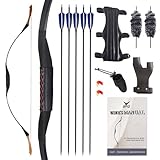 SPG 50lbs One Piece Traditional Bow - 50' Handmade Wooden Bow Fast Precision Shooting Traditional Recurve Bow and Arrow Set for Adult & Archers Right Left Hand Archery Horse Long Bow