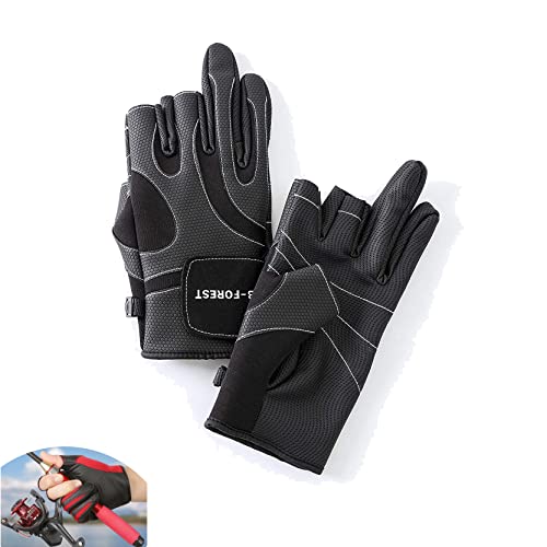 B-Forest Fishing Gloves Warm For Men & Women, Cold Weather 3 Low Fingers Anti-Slip Waterproof Outdoor Gloves, For Hiking, Photography, Hunting, Paddling, Canoeing, Kayaking, Rowing (Black & Red) #TOP6