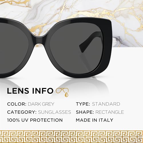 Versace VE4387 56mm Non-Polarized Rectangle Sunglasses for Women – Black Acetate Frame with Black Temples, 100% UV Protection, Lightweight & Comfortable Sunglasses, eShades Eyewear Kit Included4