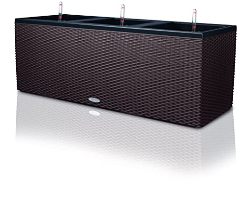 Lechuza TRIO Cottage 40, Mokka, Hochwertiger Kunststoff, Ideal als Sichtschutz oder Mini-Beet, 3 separate Pflanzeinsätze, Inkl. Bewässerungssystem, Für Innen- und Außenbereich, 15025