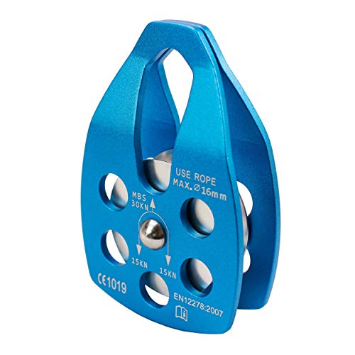 Geelife 20KN Micro Climbing Pulley General Purpose Small Aluminum Rope Pulleys for Rescue/Aloft Work/Rappelling Etc. (Blue, Single Pulley 3)