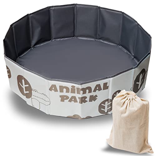 ZAIDEA 80cm コンパクト ボールプール ベビーサークル プレイサークル 収納袋付き 折りたたみ プレイマット おもちゃ箱 玩具 グレー