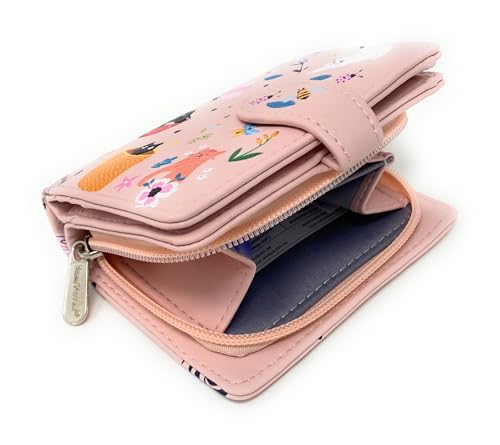Shag Wear Cats in the Garden Small Animal Wallet For Women and Teen Girls Vegan Faux Leather 4.5" Pink3