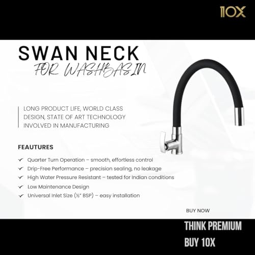Image of 10X Brass Swan Neck Tap Black Spout Flexible Sw-9089 For Washbasin / Chrome Kitchen Table Mounted