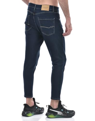 Image of Numero Uno Men's Dark Blue Tappered Fit Cropped Sustainable Jeans