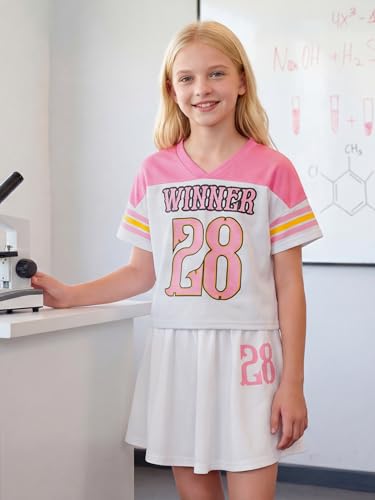 Image of PureChapter Tween Girls 2 Piece Outfits Short Sleeve Tops and Pleated Skirt Set, Cute Pleated Skirt for Girls Size 7-14