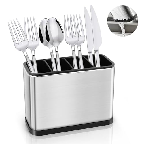 QOUBNIC Besteckkasten, Besteckhalter 4 Fächer Besteckkorb, Abtropfschale Besteckkasten für Küchenutensilien, Besteck, Gabeln