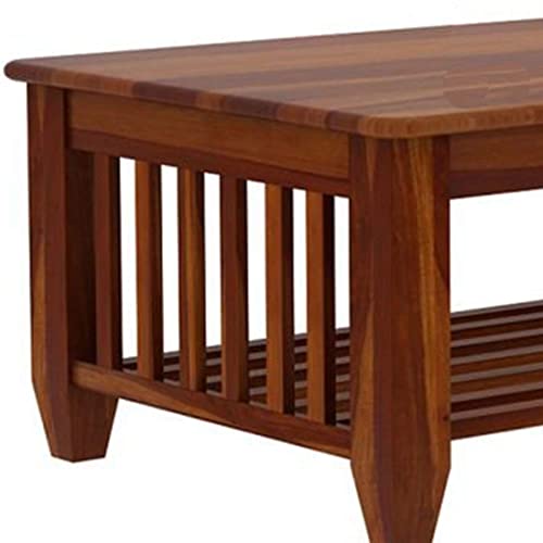 Image of Sheesham Wood Rectangular Centre Table for Living Room Wooden | Center Table Wooden | Coffee Table with Self Storage for Drawing Room, Office & Home | Honey Finish