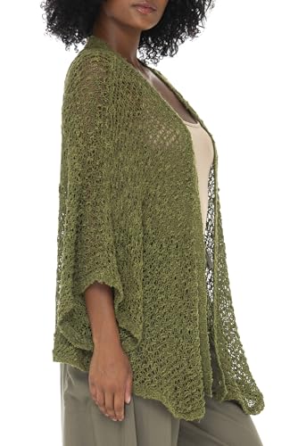 Image of SHU-SHI Lightweight Open Front Cardigan for Women Hollow Out Sweater Knitted Poncho Batwing Loose Popcorn Shawl Boho Wrap