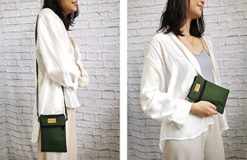 Image of Taianda Dual Zipper Women Cell Phone Crossbody Pouch Bag (Dark Green)
