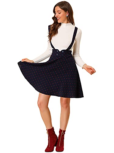 Allegra K Womens High Waist Flared Skater Pinafore Overalls Polka Dots Suspender Skirts2