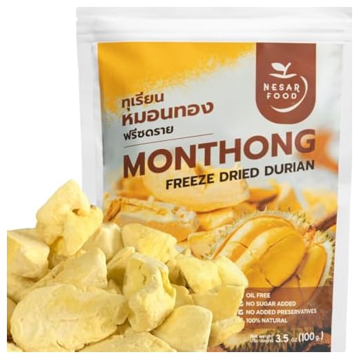 Premium Freeze Dried Durian 100%, Freeze dried fruit, Real Fruit Snack, Natural 100 G, no sugar added. Natural freeze dried fruit, Crunchy fruits and delicious (3.5 oz Pack of 1) by NESAR FOOD