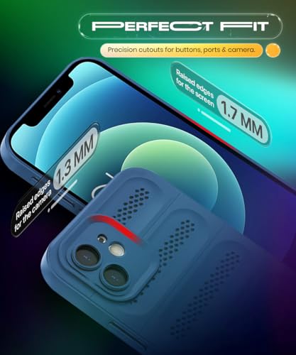Image of WOW IMAGINE Ultimate Silicone Back Cover Case for iPhone 12 | Heat Dissipation Thin Soft TPU | 360 Camera Protection | Breathable Cooling Holes - Deep Blue