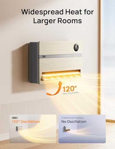 Image of DREO Smart Wall Heater, Electric Space Heater for Bedroom 1500W, Easy-Mount Heater for Indoor Use, Works with Alexa, 120 Vertical Oscillation, Adjustable Thermostat, Remote Control, 24H Timer, WH719S