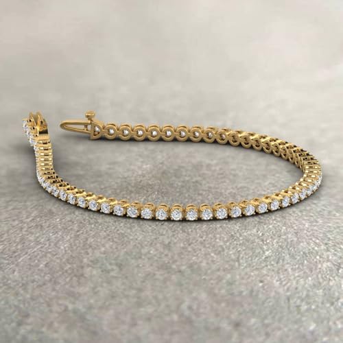 Image of 1 to 6 Carat Prong Set Round Cut Natural Diamond Tennis Bracelet for Women in 14K Gold (7 Inch) (I1-I2 Clarity)