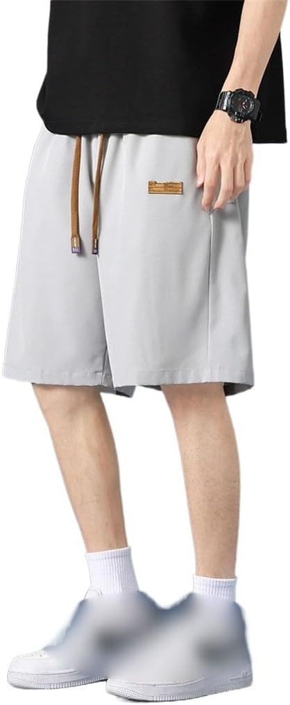 Light Gray Ice Silk Quick Drying Shorts for Men's Outerwear Thin Sports Running Casual Capris