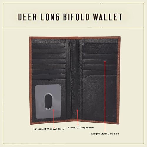 Deer Long Wallet for Men – Full Grain Leather Rodeo Bifold Wallet – Handcrafted RFID Blocking Western Wallet – Cowhide Leather Wallet for Hunters, Outdoorsmen & Gifts3