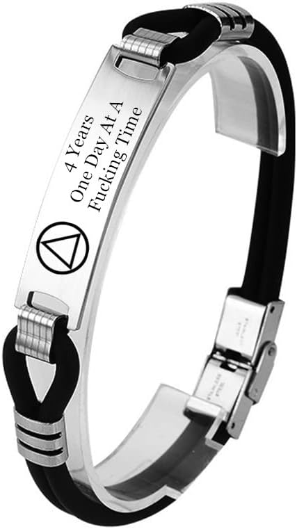 Personalized Engraved Sobriety Recovery Layered Silicone Bracelet, Inspirational Alcoholics Anonymous Alchohol Addiction Sober Recovering Bangle Inspiring AA AF Gifts for Family Friends, 8.26 Inch