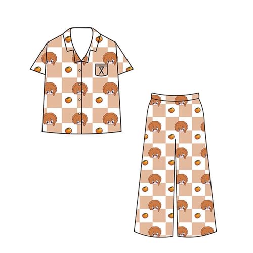 Nakahara Chuuya Pyjamas Two-piece Set Anime Shirt Shorts Trousers Set Cartoon Nightwear Soft Homewear Sleepwear Adult