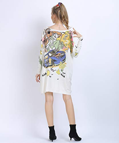 Medeshe Women's Graffiti Art Print Knitted Sweater Casual Plus Fashion Pullovers (Dog Print White, One Size) #TOP7