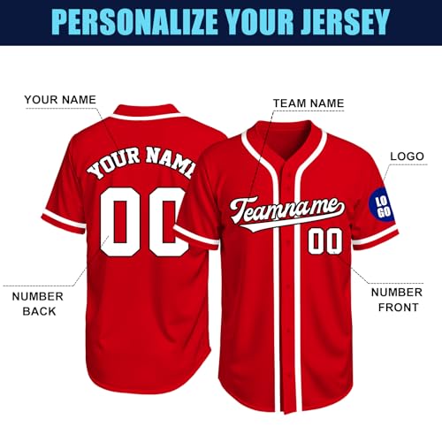 Image of Custom Baseball Jersey Personalized Stitched or Printed Name Number Baseball Shirt Sports Uniform Gifts for Men Women Youth
