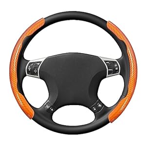 Ziciner Steering Wheel Cover, Car Carbon Fiber Steering Wheel Cover, Anti-Slip Car Wheel Cover Protector for Man and Women, Auto Interior Accessories Universal Fit Most of Cars (Normal, Orange)