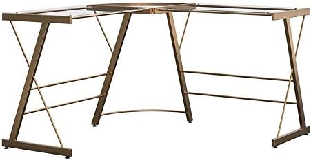 Ameriwood Home Odin Glass L-Shaped Computer, Gold Desk
