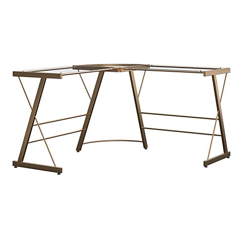 Ameriwood Home Odin Glass L-Shaped Computer, Gold Desk #TOP29