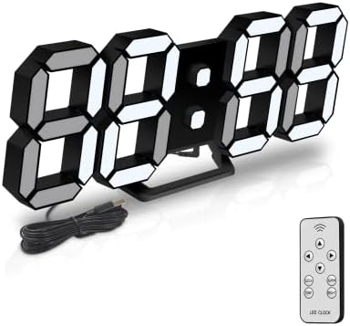 Deeyaple Led Digital Alarm Clock 3D Small Wall Clock Snooze Dimmable Time Memory 12/24 Date Temperature Remote Control Night Light Office Kitchen Living Room Bedroom (9.7 Inch, Black)