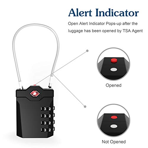 Tsa Approved Luggage Locks With Steel Cable 4 Digit Combination Lock With Inspection Indicator Keyless Padlock For Suitcase Backpack Baggage (2 Pack) #TOP2