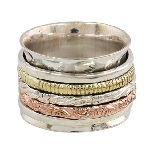 NOVICA Sterling Silver Meditation Spinner Ring - Handmade Brass & Copper Design - View #3