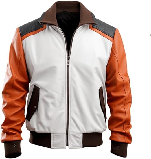 Image of Men's Biker Multi Color Leather Jacket, Leather Biker Jacket for Men, Faux Leather Biker Bomber Jacket